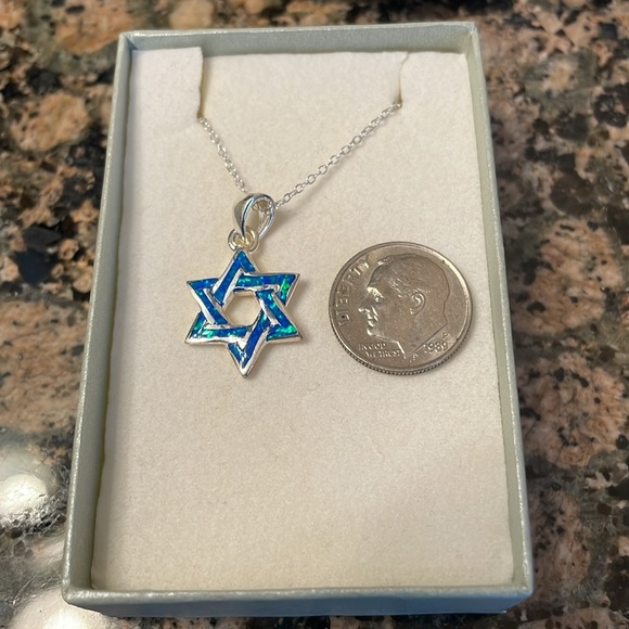 Created Opal Blue Star Of David Pendant. Stamped 925. Retail 128.00 - Picture 7 of 8